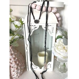 Pink Panache Long black Leather wrap choker necklace